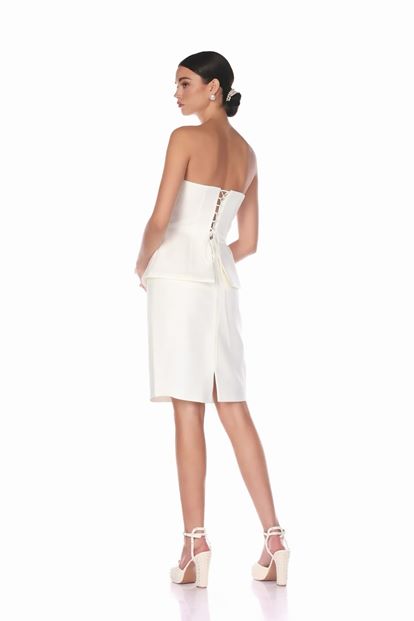 Kemik Gül Detaylı Saten Mini Abiye Elbise